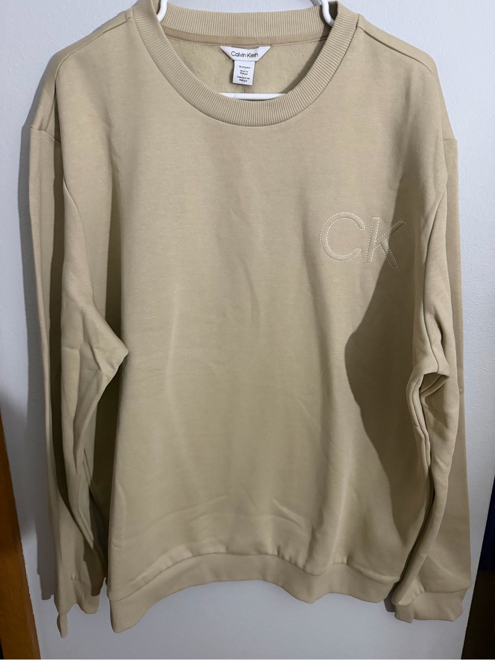 Calvin Klein Men’s Beige Crewneck Sweatshirt with CK Stitching
